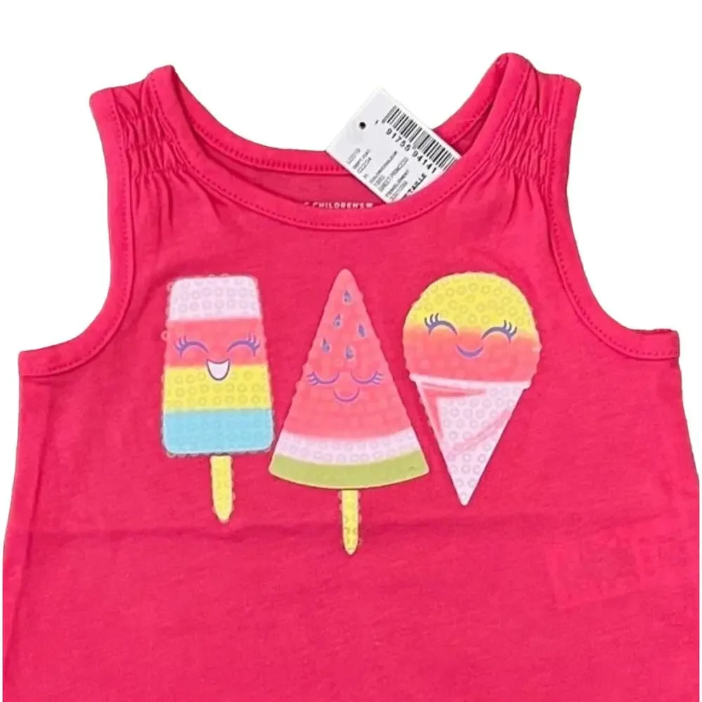 NWT Children's Place Pink W/Sequin Ice Cream Tank & Shorts Outfit - Size 6-9 M